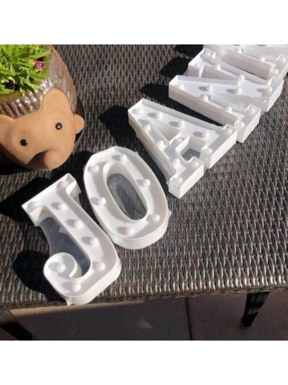 Four Light-Up LED Letters spelling "JOAN" White Plastic Battery-Operated Decorat